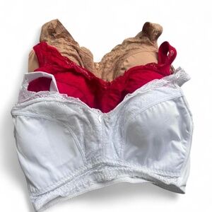 Rhonda Shear 3 Pack Curve Envy Pin Up Bra Size 1X  Removable Pads White Red Beig